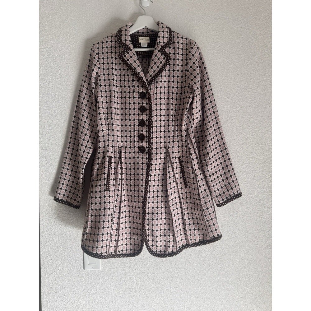 Neesh By D.A.R. Whimsical Coquette Blazer Rose Brown Parisian Chic Preppy Sz M - Picture 13 of 16